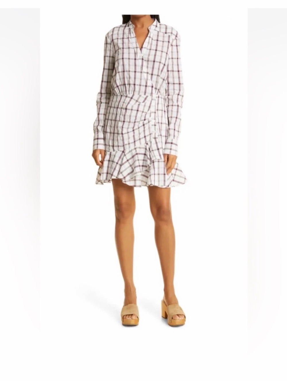 Veronica Beard Sherry Faux Wrap Plaid Long sleeve dress